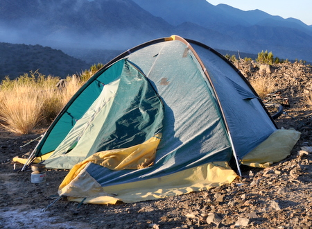 Morning frost over the tent